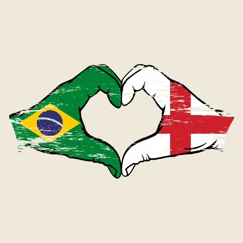 Brésil Angleterre drapeau mains forme de coeur utilisé