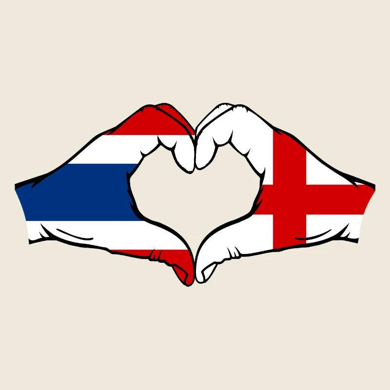 Thailand England Flag Hands Heart Shape