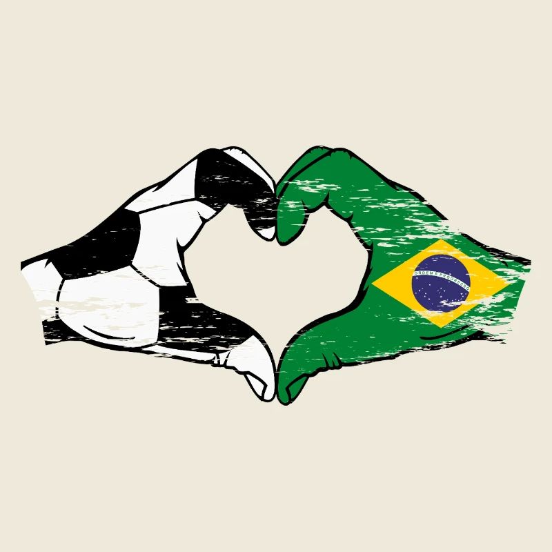Brésil Football Drapeau Mains Coeur Forme Utilisé