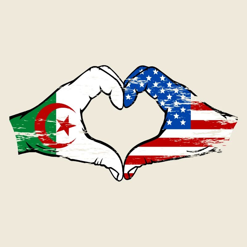 Algérie USA Drapeau Mains Coeur Forme Utilisé