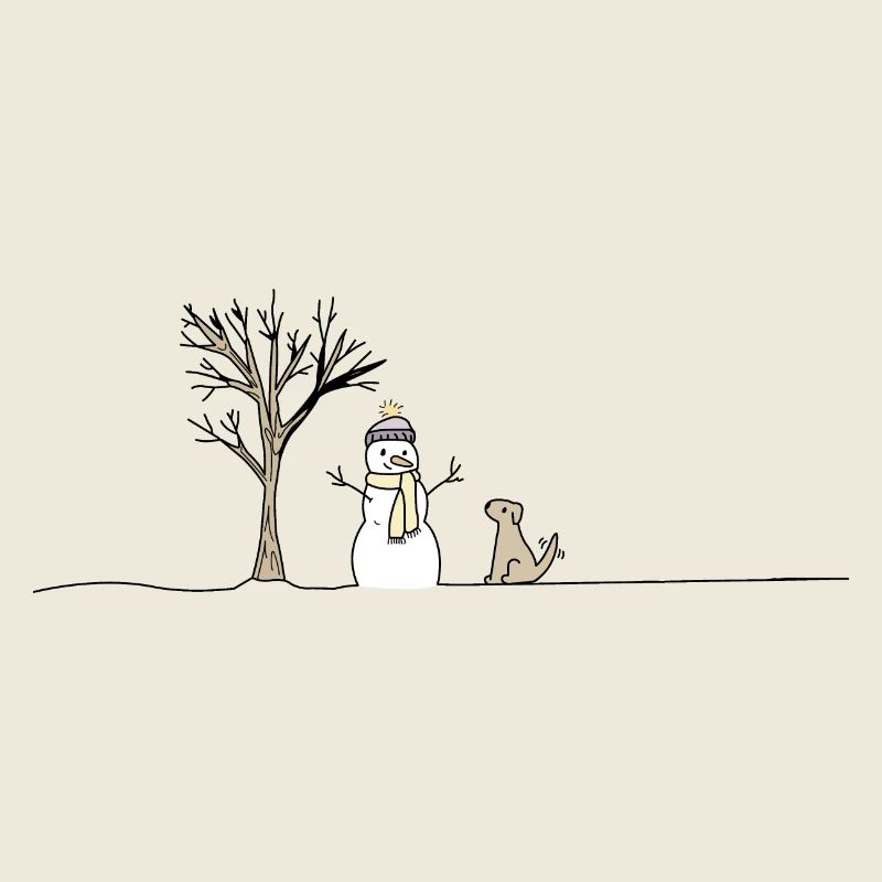 Snow Snowman Dog Stick Throwing Sticks