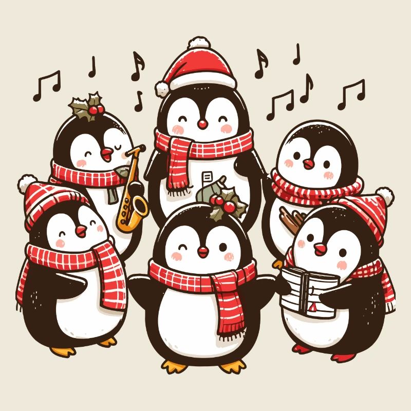 Festliche Pinguin-Sternsinger, die Weihnachtslieder singen