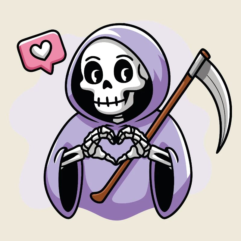 Cute Grim Reaper with Heart Hands