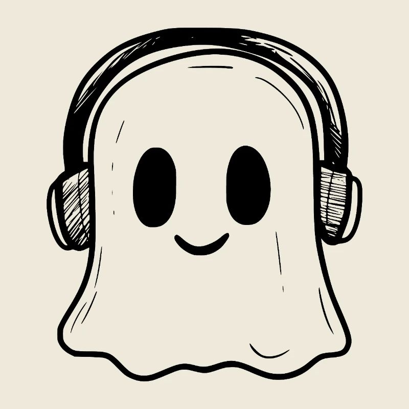 Fantôme mignon avec des écouteurs