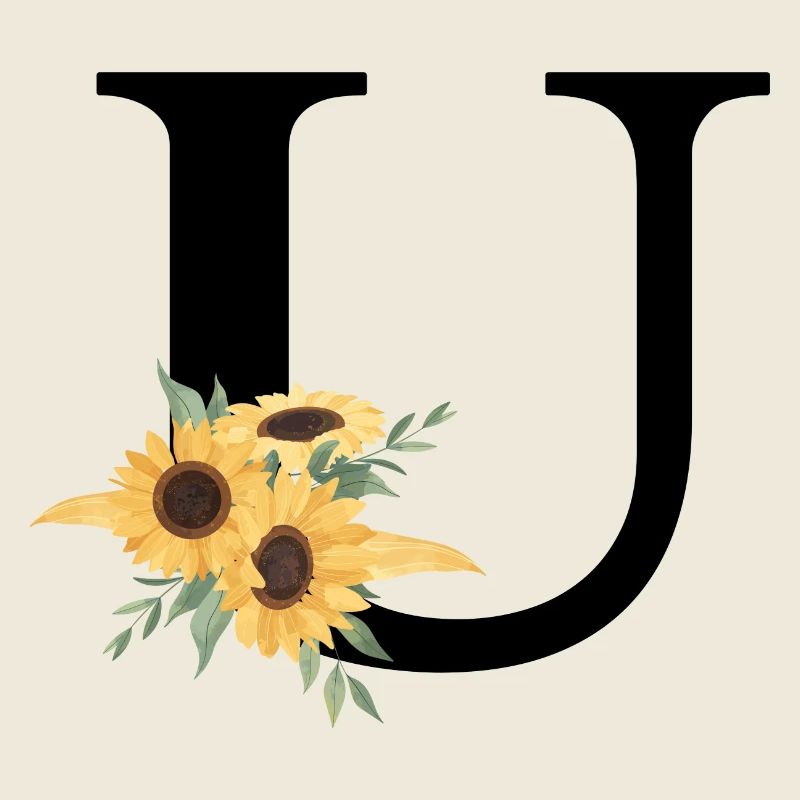 Letter u floral sunflower