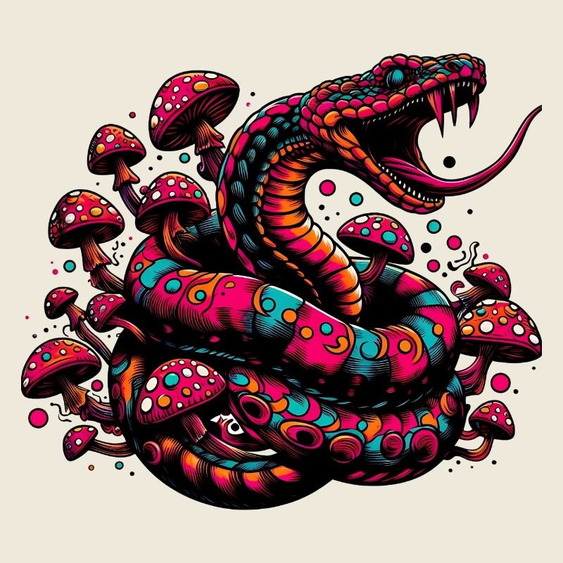 Psychedelische Schlange mit Pilzen