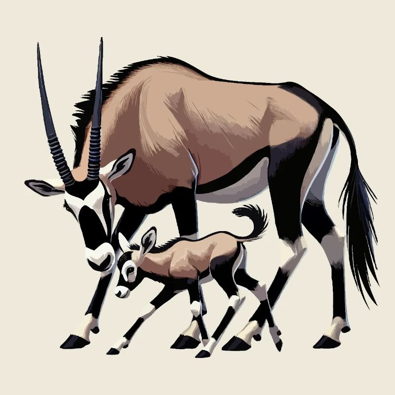 Oryxantilope mit Jungtieren