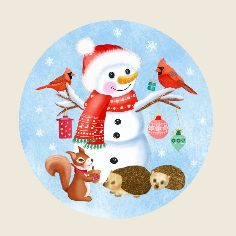 Snowman with forest animals for Christmas