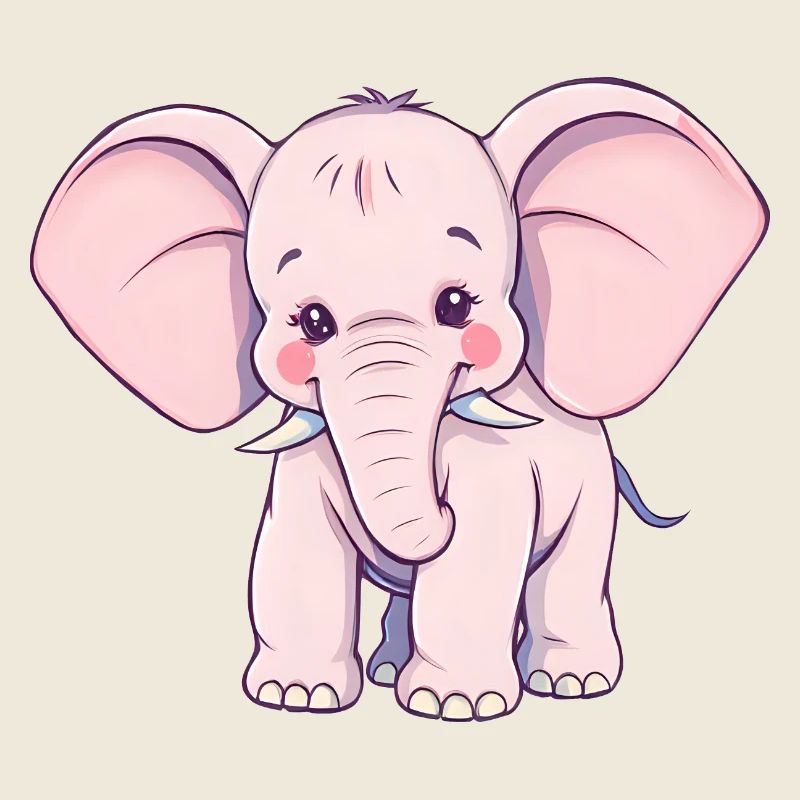 Verspielter rosa Elefant mit blauem Schwanz