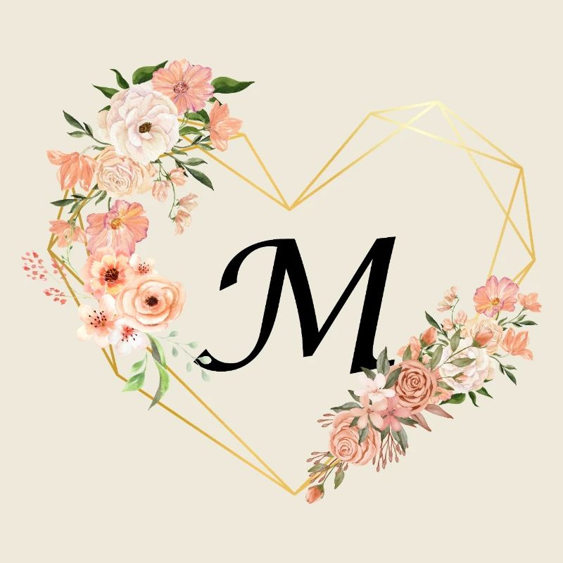 Lettre m cœur doré floral
