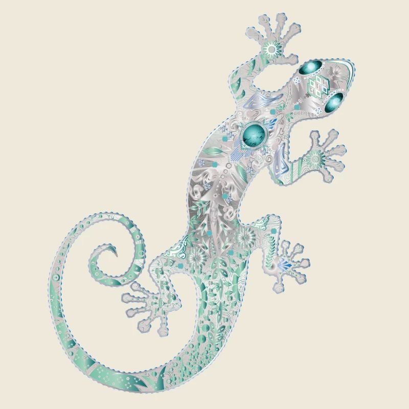 Kunstvoller Ethno Gecko aus Silber & Türkis Farben