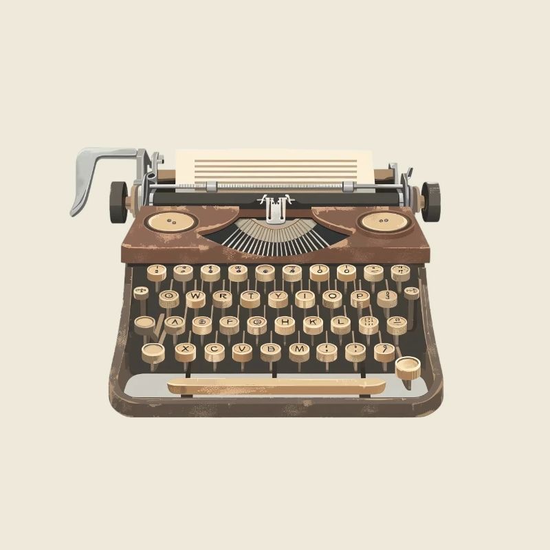 Vintage typewriter with paper in 2D illustration