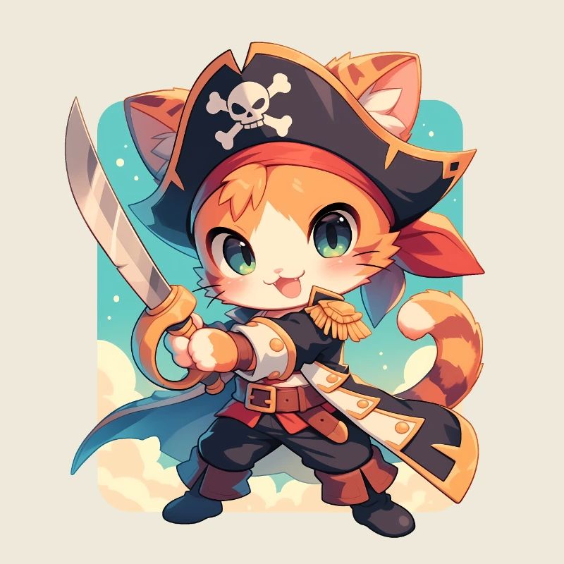 Chat Pirate de Kawaii Chibi - Aventure Ahoy