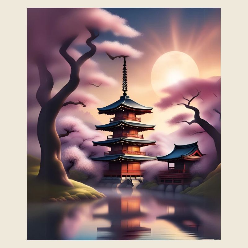 Bâtiments japonais pendant les sakura