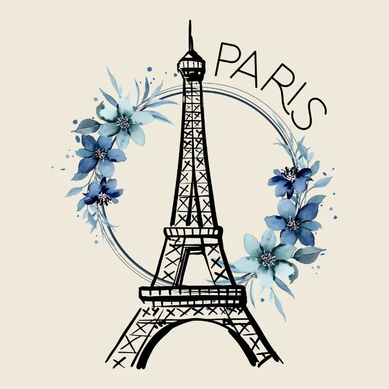 Paris Eiffelturm Frankreich Blumen Line Art Kunst