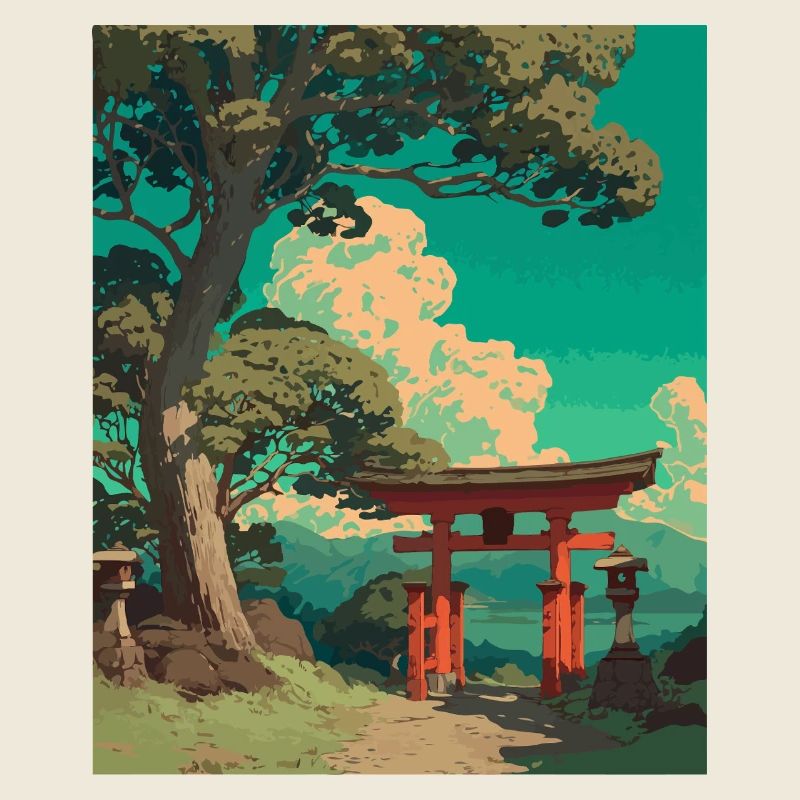 Ruhige japanische Torii-Tor-Landschaft