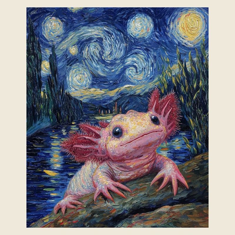 Axolotl Van Gogh Style Nuit étoilée