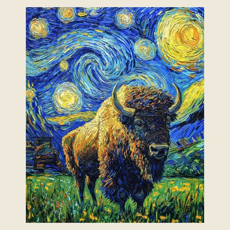 Bison à la Van Gogh Nuit étoilée