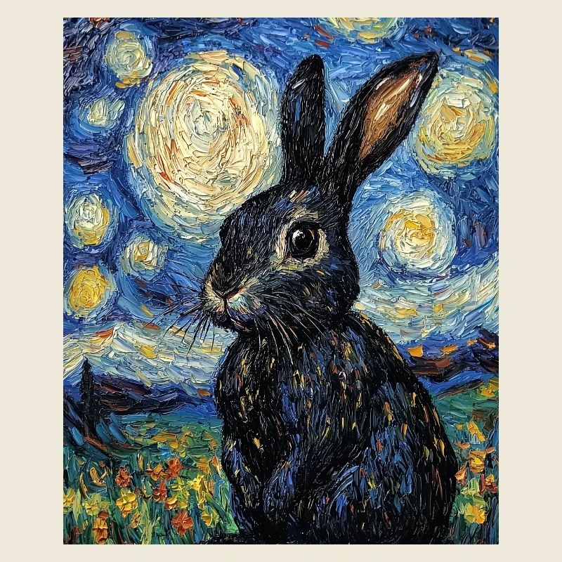 Lapin de la Nuit étoilée à la Van Gogh
