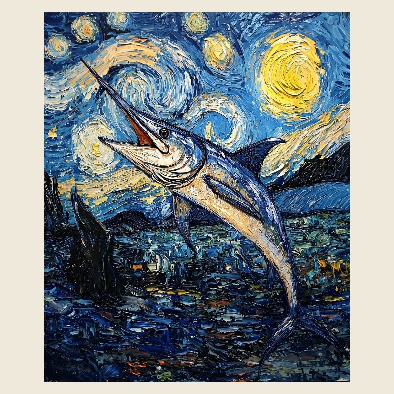 Marlin bleu, poisson étoilé à la Van Gogh