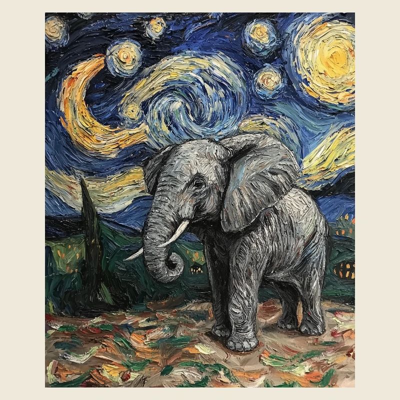 Éléphant Van Gogh Style Nuit étoilée