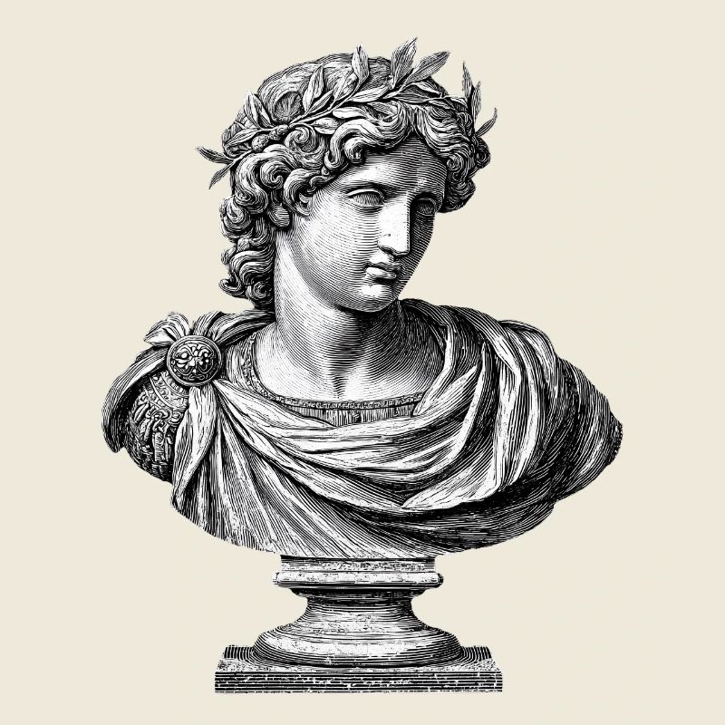 Antike Apollo Büste - Klassische Gravur