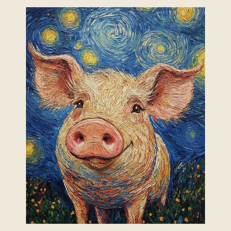 Cochon Porcelet Style Van Gogh Nuit étoilée