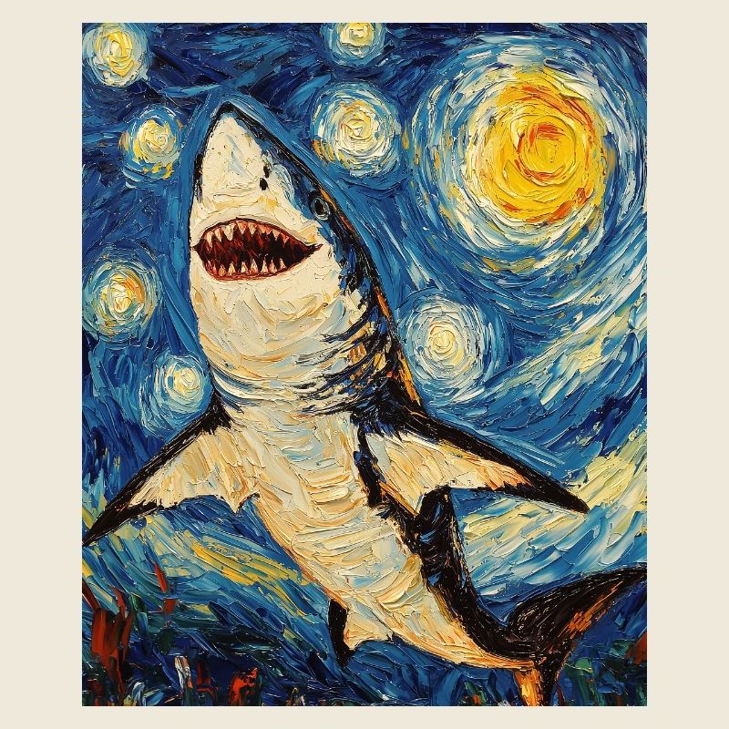Requin Poisson Style Van Gogh Nuit étoilée