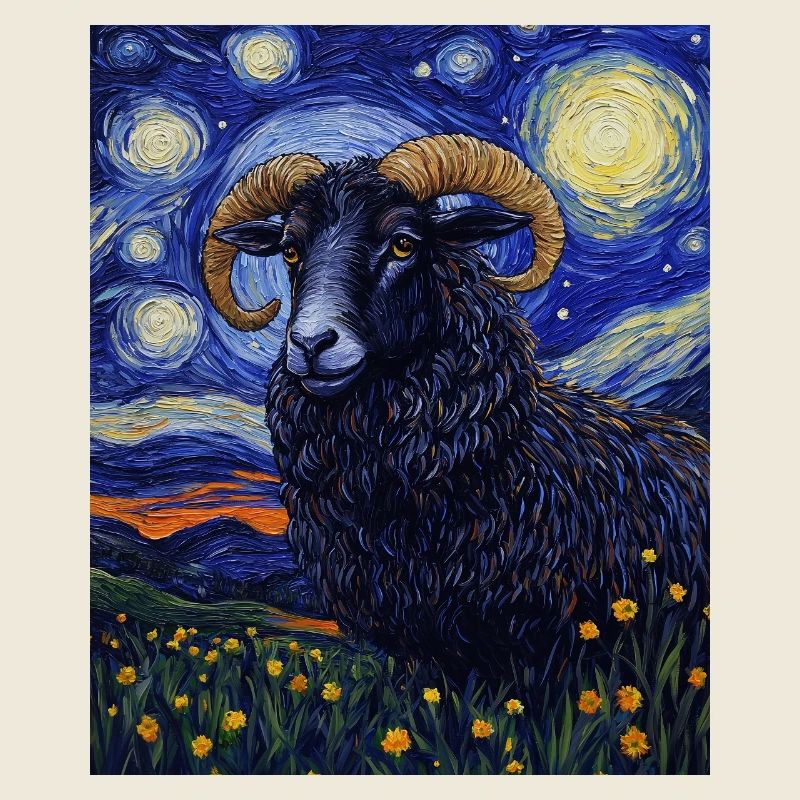 Schaf Ziege Van Gogh Style Starry Night