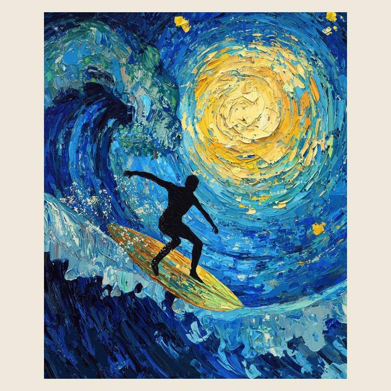 Surfeur Surf Mer Vagues Van Gogh Nuit étoilée