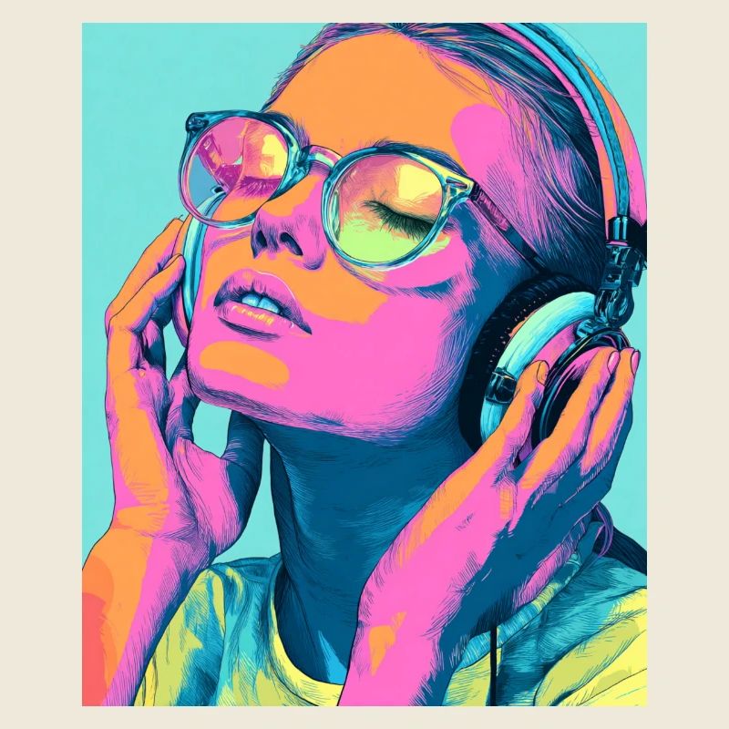 Neon Popart Headphone Portrait
