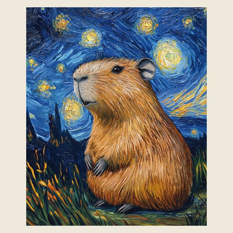 Capybara Van Gogh Style Nuit étoilée