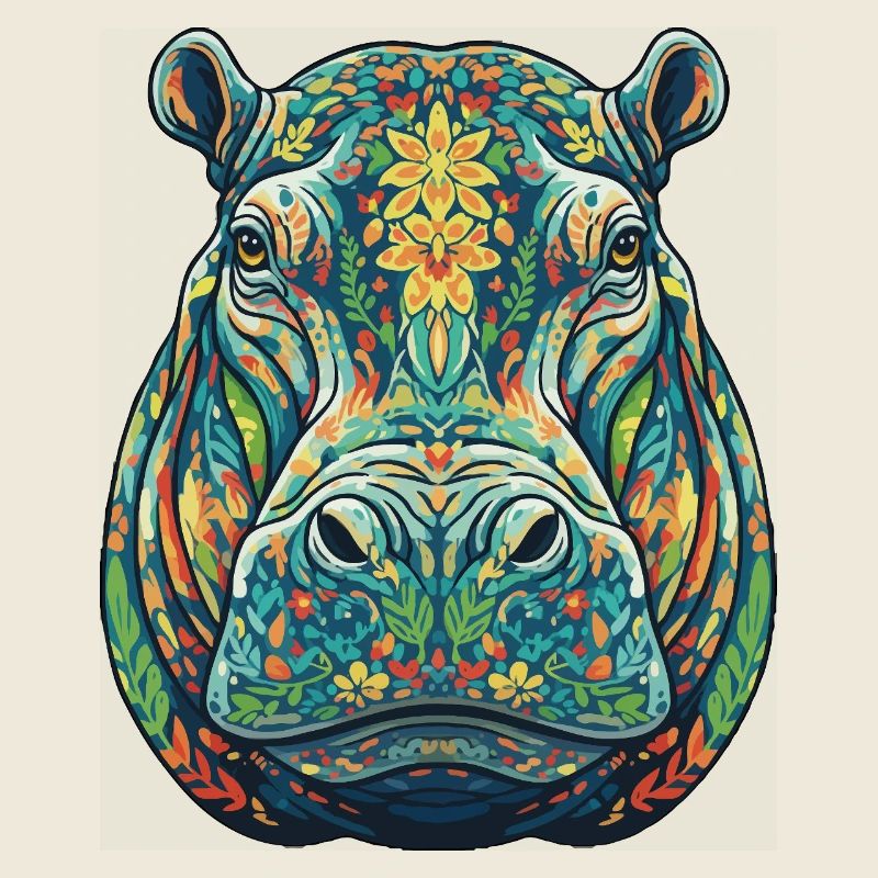 Buntes Nilpferd mit Blumen