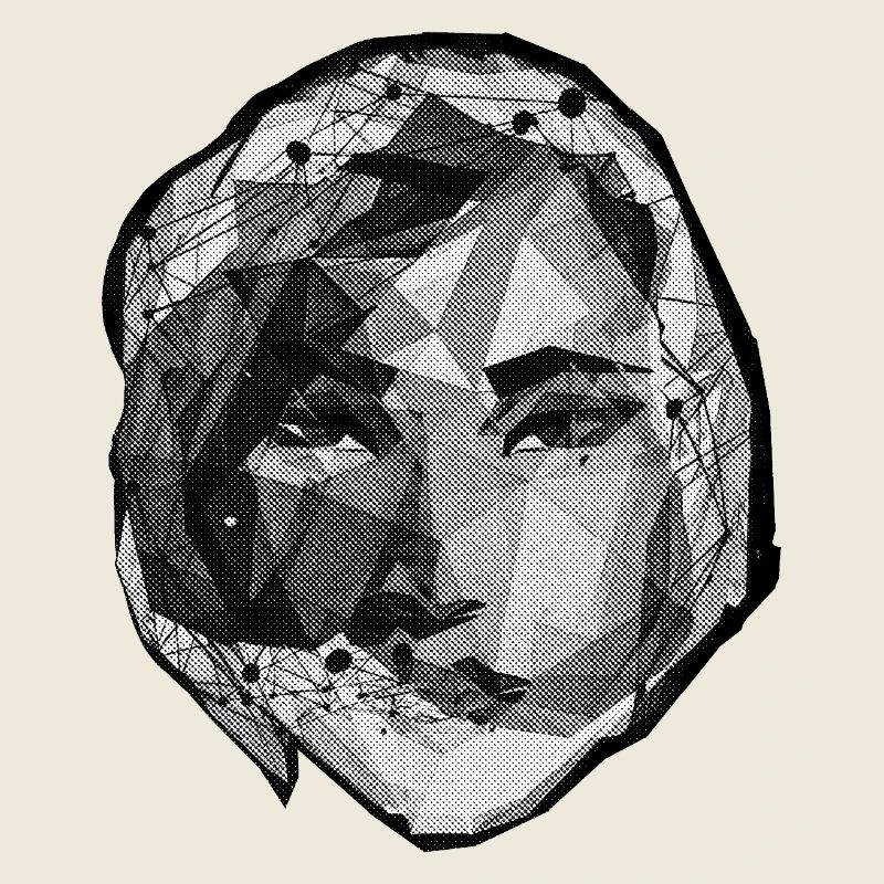 LOWPOLY-FRAU #1 – schwarz und weiss