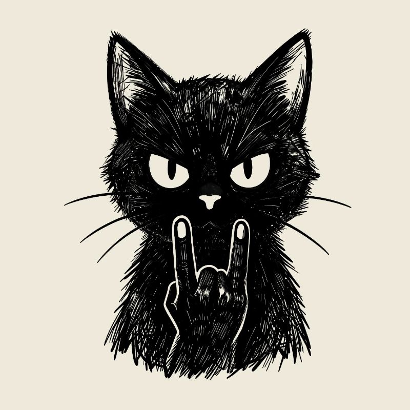 Chat noir grunge rock – signe cornes du diable