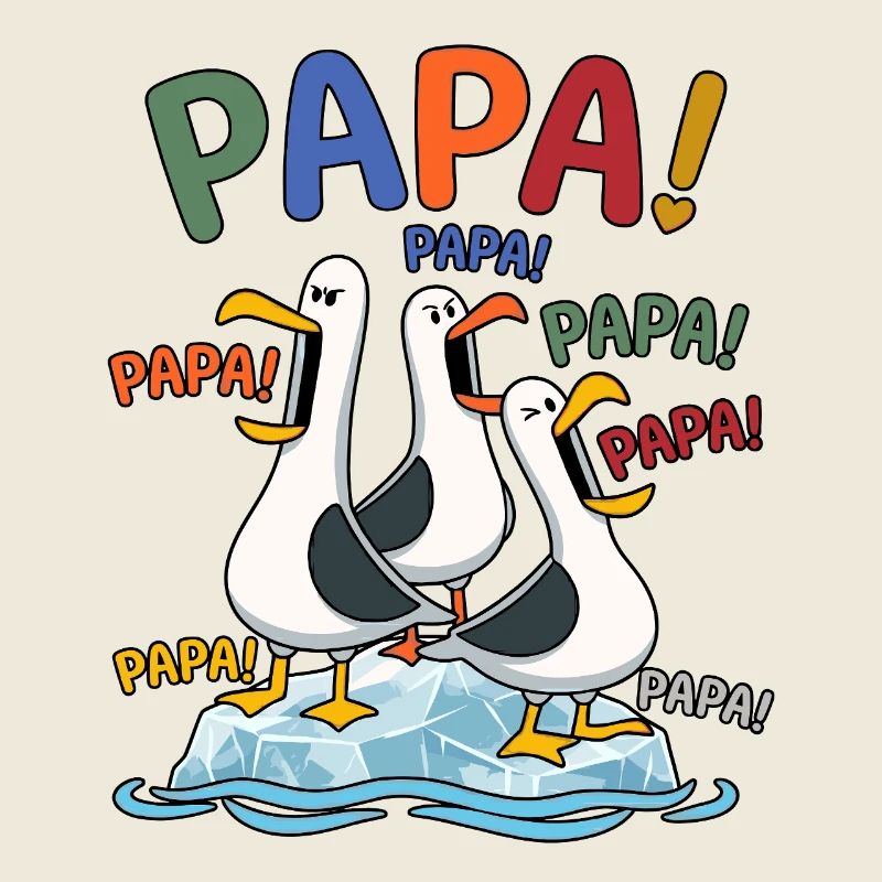 Lustige Papa Möwen auf Eisscholle - Comic Design
