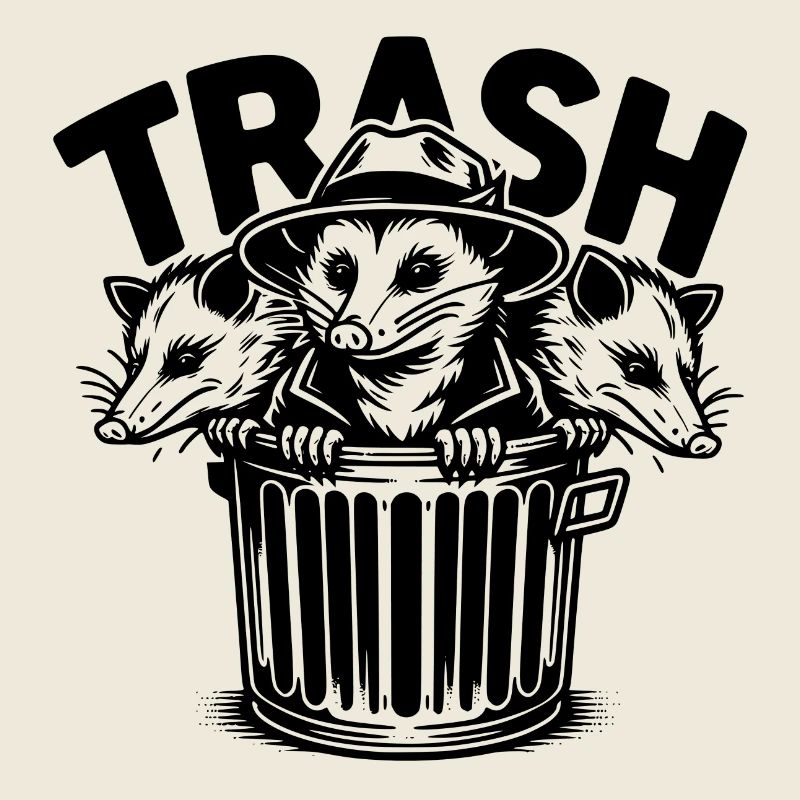 3 coole Opossums Trash Gang im Mülleimer
