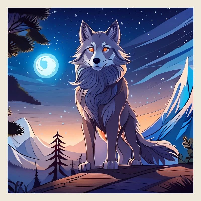 Wolf bei Nacht im Anime-Design
