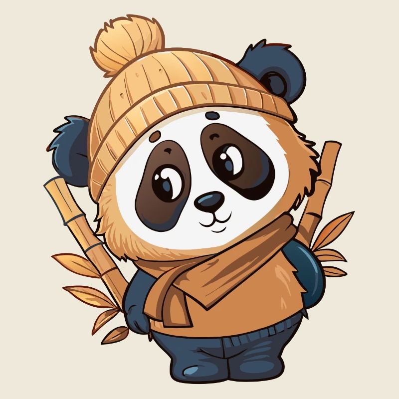Cute panda with scarf and bobble hat.