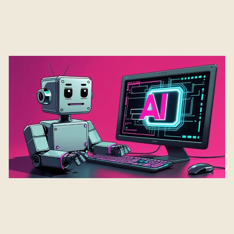 Futuristic AI Robot and Tech Screen