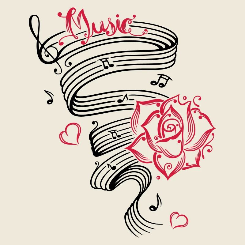 Musik, großes Notenblatt mit Rose