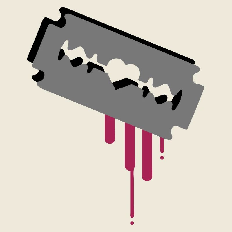 Rasierklinge mit Herz und Blut
