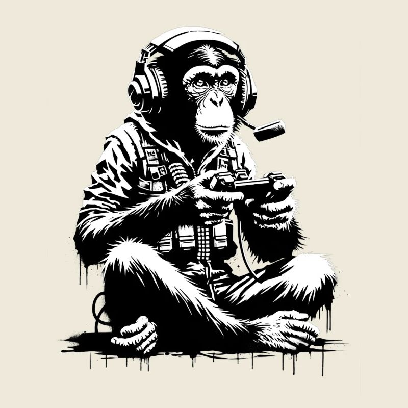 Futuristic monkey with gaming equipment
