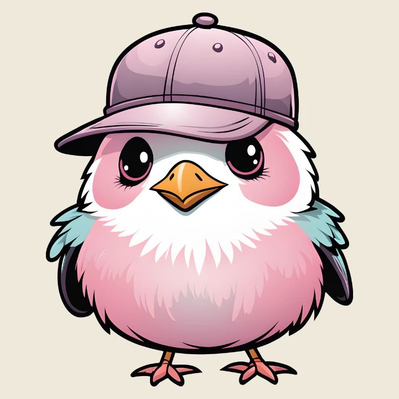 Cute Pink Bird with Baseball Cap