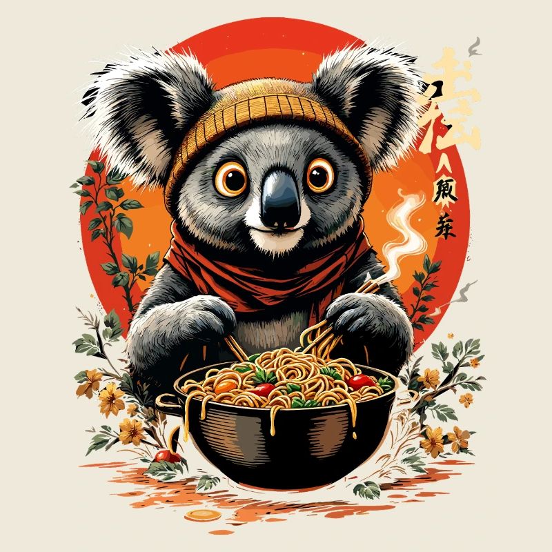 Conception mignonne de ramen Koala dans un anime de style kawaii