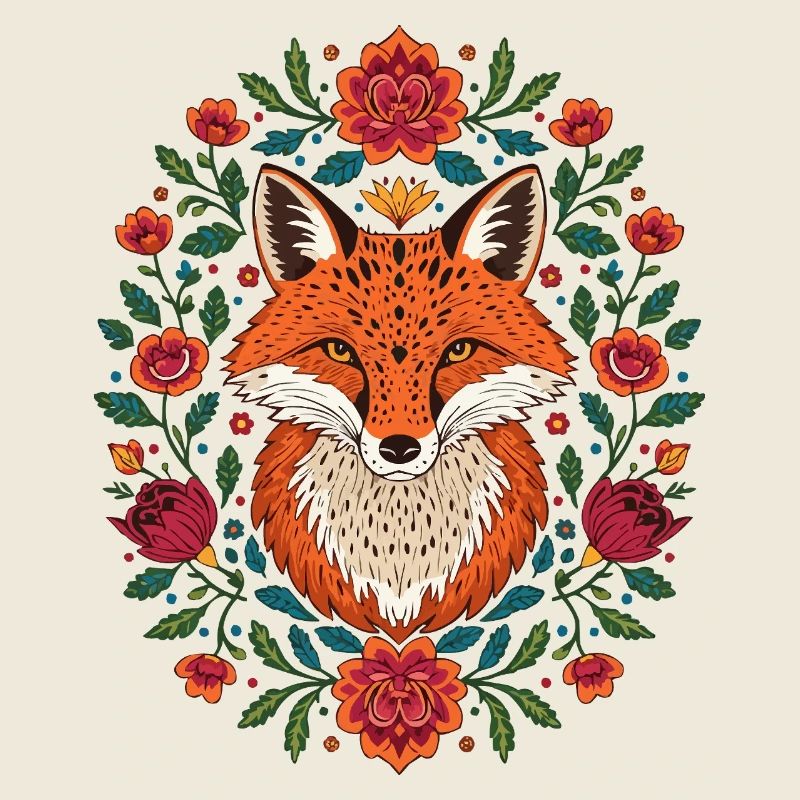 Fox in a wreath of flowers Colour explosion