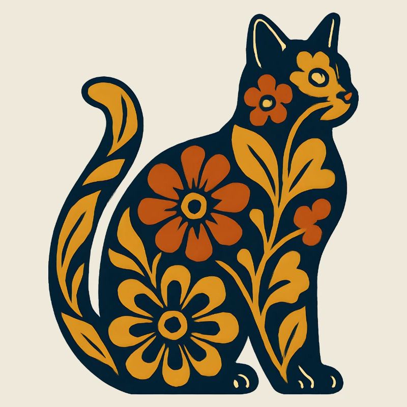 Chat fleur sur le bleu nuit