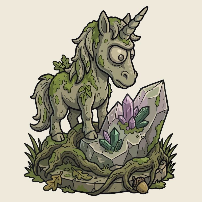 Statue de licorne en pierre drôle Moussure Fantasy Design