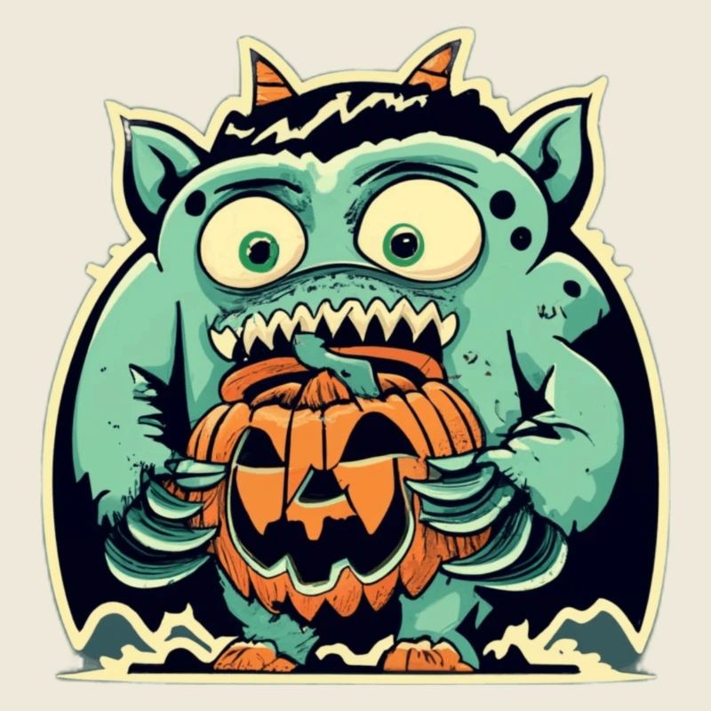 Monstrous creature and scary pumpkin