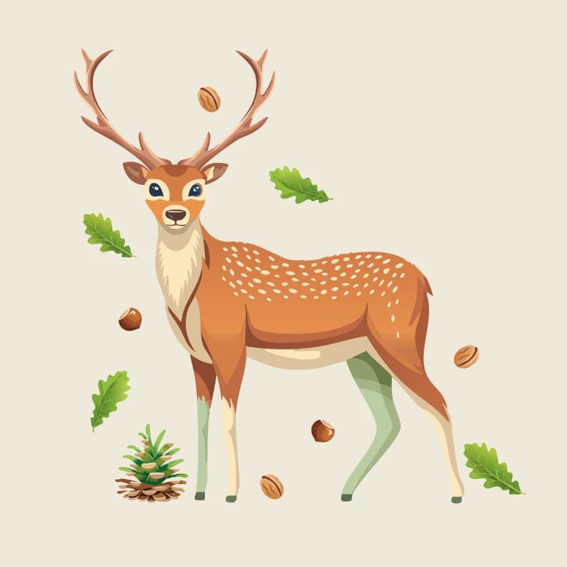 Cerf et pomme de pin